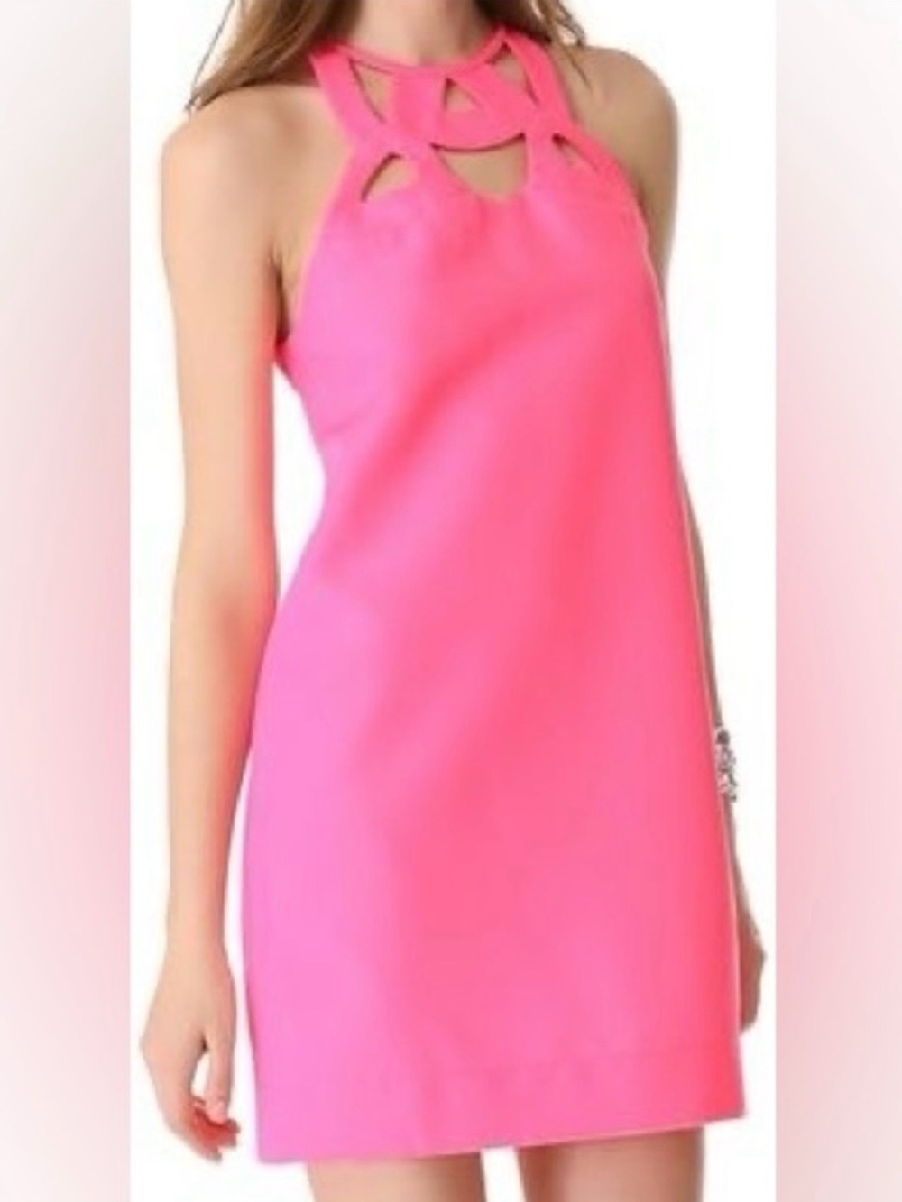 Like New Diane Von Furstenberg Bright Pink Sleeveless Cutout Neckline Dress